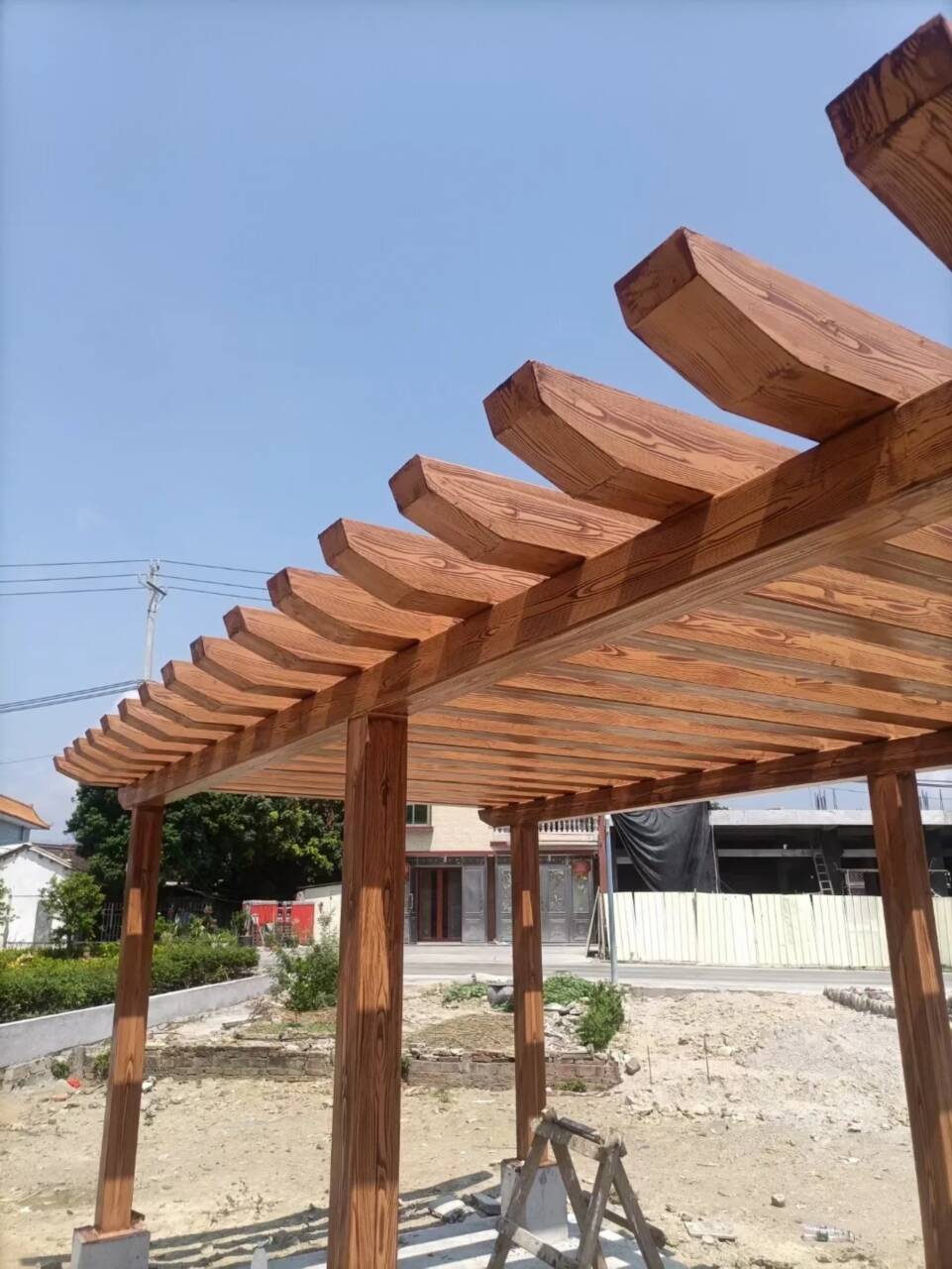 凉亭花架木纹漆全包施工价格#不锈钢#长廊花架#廊架护栏