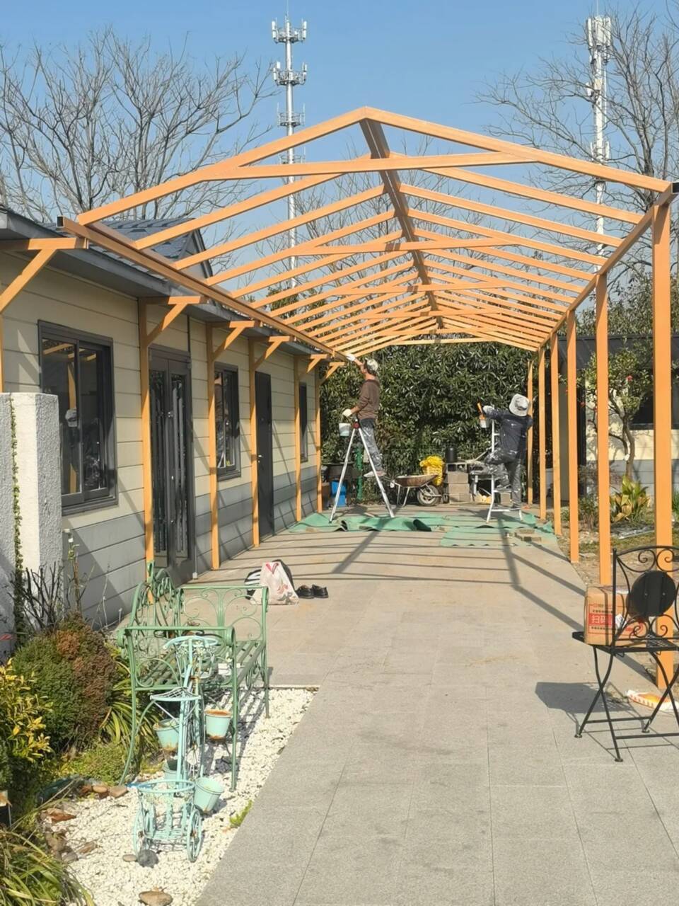 方钢圆管木纹漆厂家批发#铁艺花架#仿古建筑#凉亭廊架