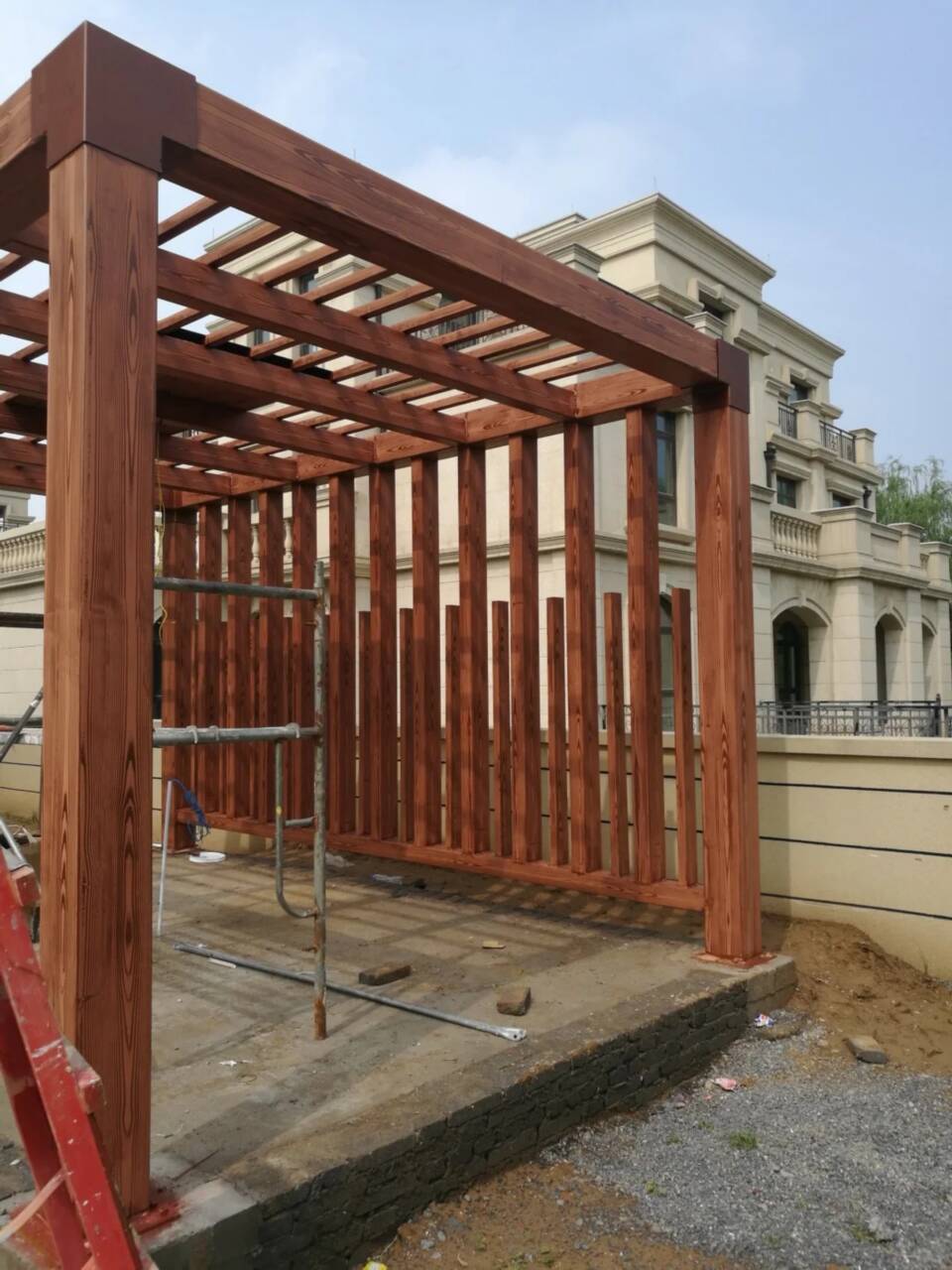 仿木纹漆施工厂家#方钢圆管#长廊护栏#园林建筑