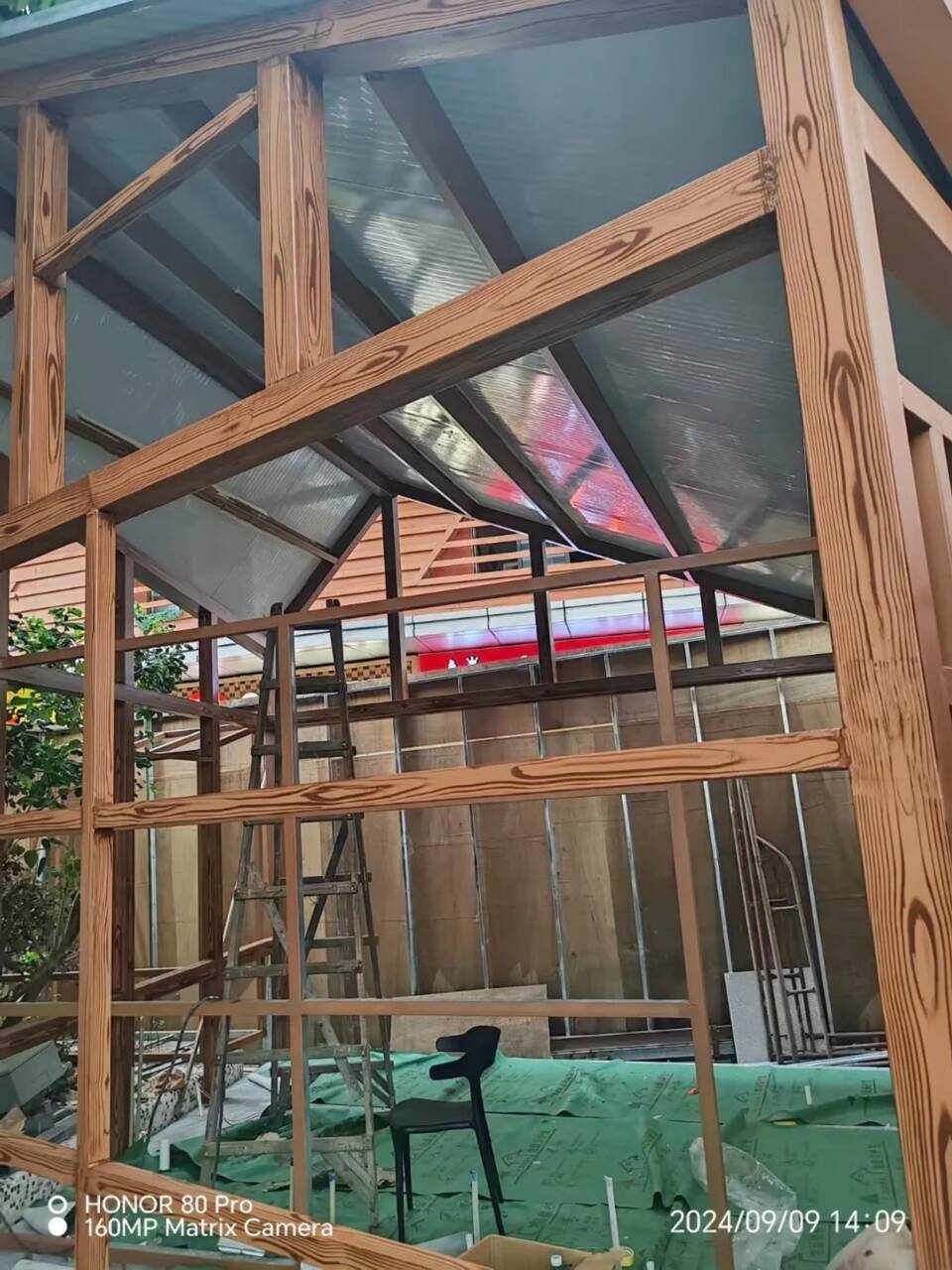 仿古木纹漆厂家施工#方钢圆管#长廊护栏#园林建筑